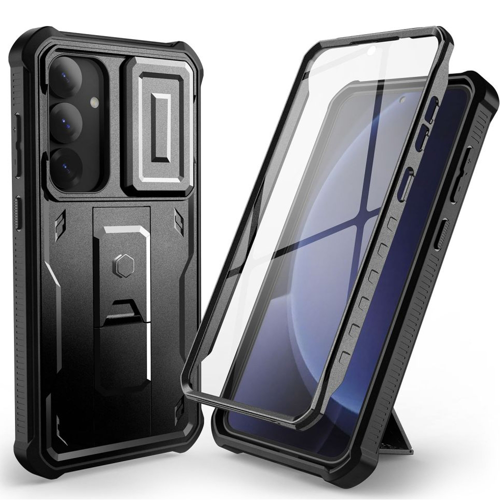 Etui pancerne z osłoną na ekran, z wbudowaną podstawką oraz ochroną aparatu Tech-Protect Kevlar Cam+ do Samsung Galaxy A16 4G / 5G, czarne.